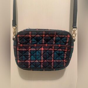 Talbots Dark Green and Pink Plaid Tartan Plaid Quilted Crossbody Bag
